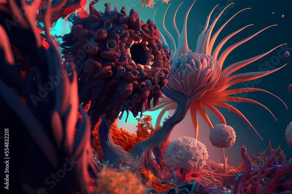 Obraz Fluorescent Dreamy Mystical colorful glowing fantasy world Imagination of start of mind
