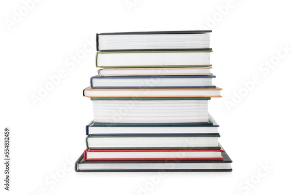 Fototapeta Stack of hardcover books on white background