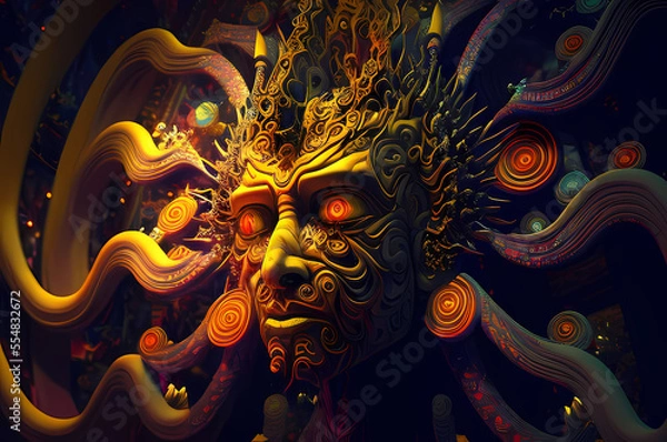 Fototapeta Fluorescent Dreamy Mystical colorful glowing fantasy world Imagination of start of mind
