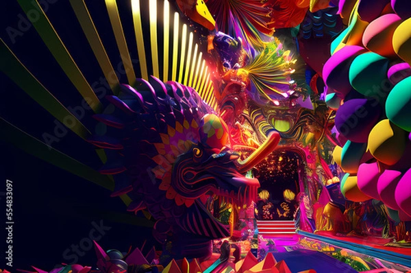 Fototapeta Fluorescent Dreamy Mystical colorful glowing fantasy world Imagination of start of mind
