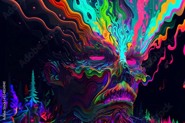 Fototapeta Fluorescent Dreamy Mystical colorful glowing fantasy world Imagination of start of mind
