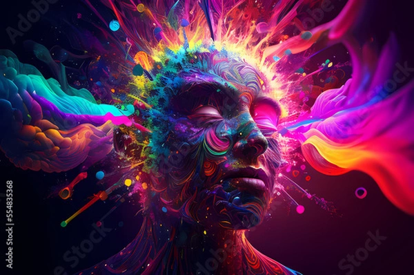 Fototapeta Fluorescent Dreamy Mystical colorful glowing fantasy world Imagination of start of mind
