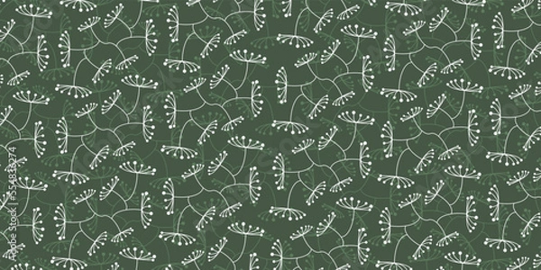 Fototapeta Spotted White and Green Layered Flowers Pattern - Retro Style Texture, Background, Design Element in Editable Vector Format