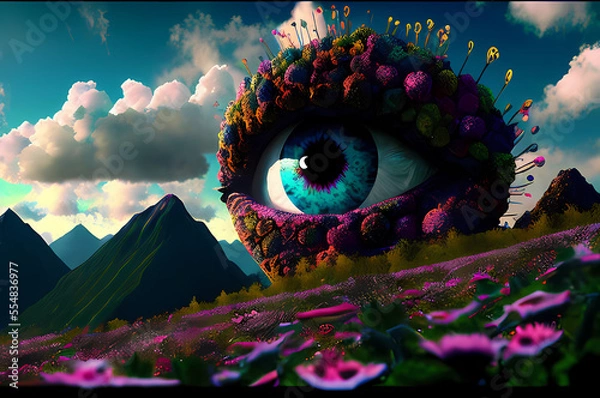 Fototapeta Fluorescent Dreamy Mystical colorful glowing fantasy world Imagination of start of mind
