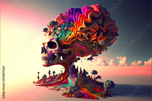Fototapeta Fluorescent Dreamy Mystical colorful glowing fantasy world Imagination of start of mind