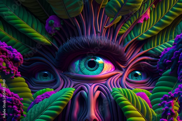 Fototapeta Fluorescent Dreamy Mystical colorful glowing fantasy world Imagination of start of mind