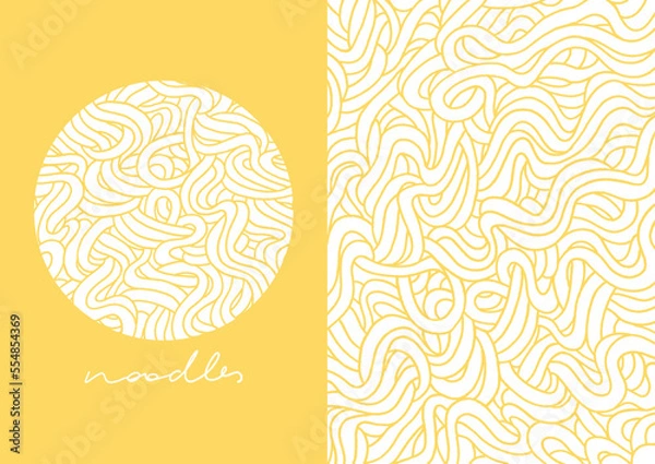 Fototapeta Hand drawn noodles. Vector instant noodle line art. Abstract background 