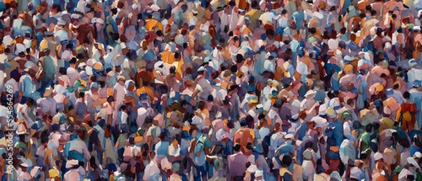 Fototapeta Painting of crowd of people in the city, Generative AI