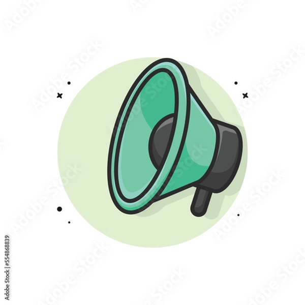 Fototapeta Cartoon megaphone icon. social media marketing concept. vector illustration in flat design on green background.