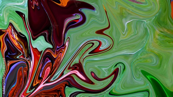 Obraz Liquid abstract background with the main composition of green and dark red.