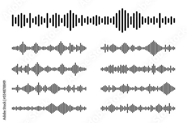 Fototapeta Sound wave set. Audio waves for voice messages. Sound waves for voice assistant and social media chat. Voice recognition frequency. Vector illustration.