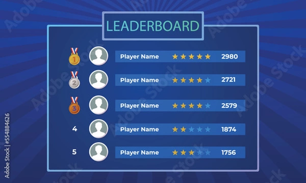 Fototapeta Leaderboard, Game Leaderboard, Game, Championship Leaderboard, Blue Color Leaderboard vector, Online Game Leaderboard 