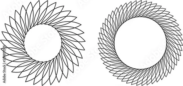 Fototapeta Decorative empty round frame with lines pattern. Patterned abstraction of vector design elements. Vector, illustration.