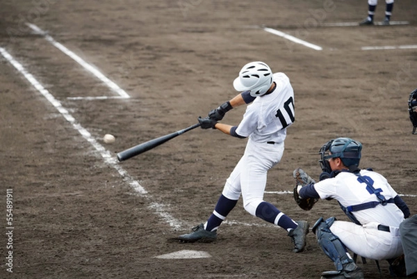 Obraz 野球の試合でヒットを打つ高校球児