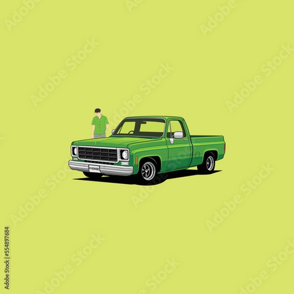 Fototapeta Vintage Green Truck Vector Illustration 
