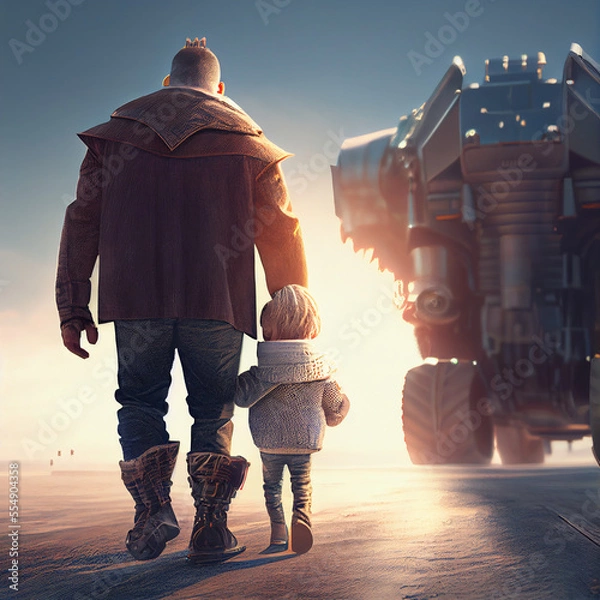 Fototapeta man and child look future
