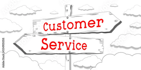 Fototapeta Customer service - outline signpost with two arrows