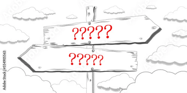 Fototapeta Question marks - outline signpost with two arrows