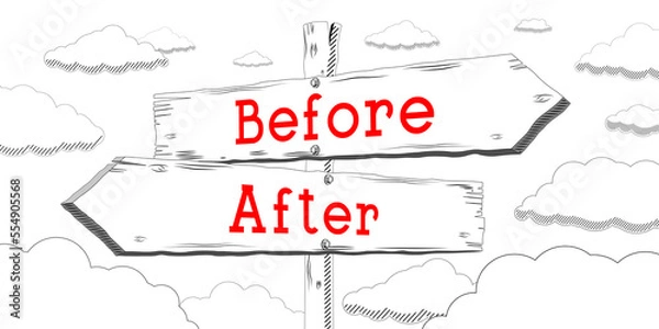 Fototapeta Before and after - outline signpost with two arrows
