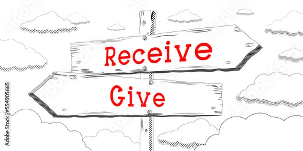 Fototapeta Give or receive - outline signpost with two arrows