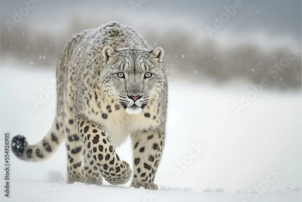Fototapeta snow leopard in the snow generative ai