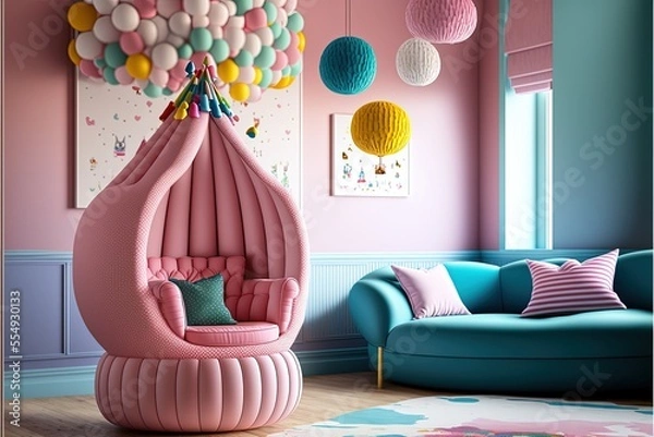 Fototapeta Interior of a colorful stylish happy room Generative AI