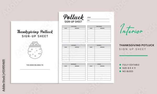 Fototapeta Thanksgiving Potluck Sign Up Sheet KDP Interior Template