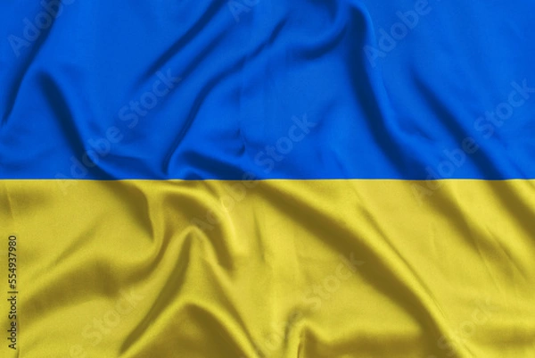 Fototapeta Ukrainian flag closeup. silk texture. waving country flag.