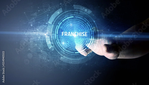 Fototapeta Hand touching business concept button