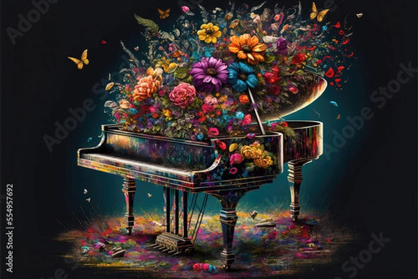 Fototapeta a fantasy flower piano illustration, abstract modern art, generative ai technology