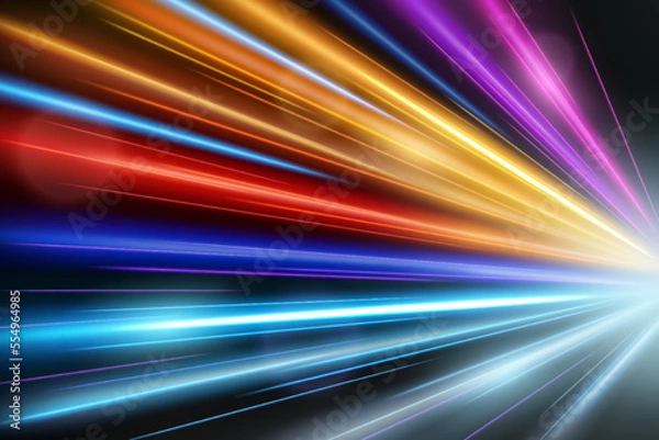 Fototapeta Colorful light trails, long time exposure motion blur effect. Vector Illustration