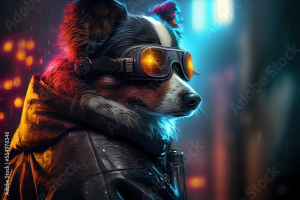 Obraz cyberpunk dog in city at night time