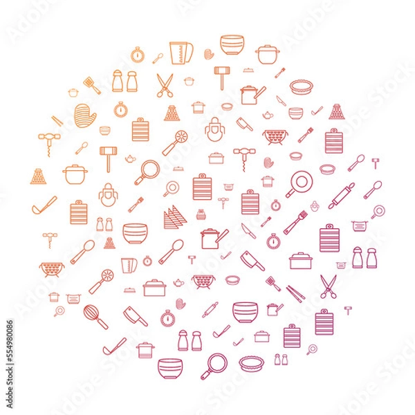 Fototapeta Household devices and appliance concept in circle with clean and simple icons, Infographic idea of making creative products. Template for website banner, flyer and poster.