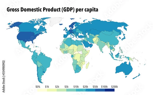 Fototapeta GDP per capita around the world