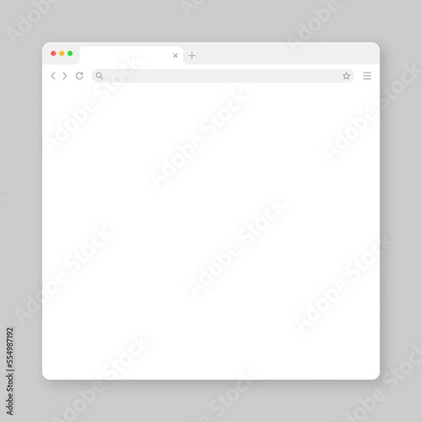 Obraz Blank web browser window with tab, toolbar and search field. Modern website, internet page in flat style. Browser mockup for computer, tablet and smartphone. Vector illustration