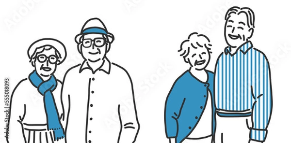 Obraz ２組の笑顔の老夫婦のイラスト