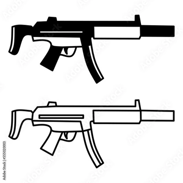 Obraz black and white submachine gun weapon vector illustration