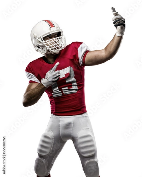 Fototapeta Football Player with a  Red uniform on a transparent background. PNG file.