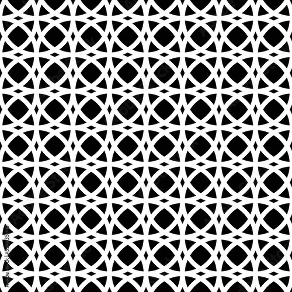 Obraz White circle interlaced pattern on black background. White interlocking pattern on black backdrop.
