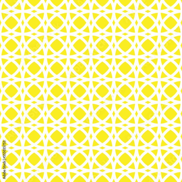 Obraz White interlocking circle shape on yellow background.	