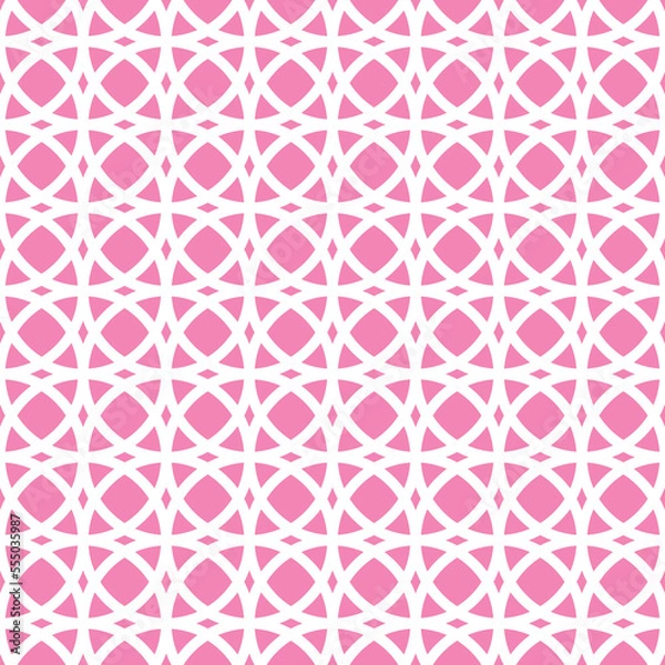 Obraz White circle interlaced pattern on pink background. White interlocking pattern on a pink backdrop.