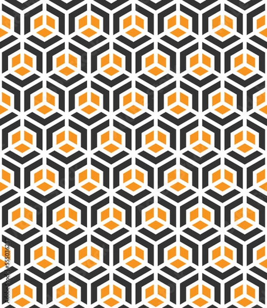 Fototapeta Black and white hexagon shape on orange background.