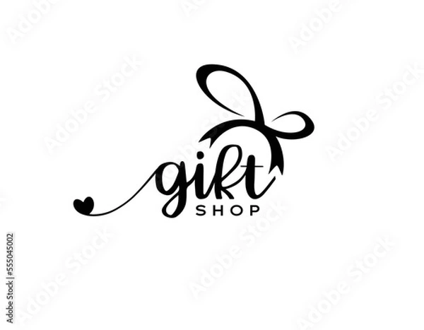 Fototapeta Letter gift shop initial handwriting vector logo design, gift shop logo design, gift love ribbon vector logo design