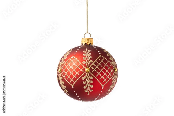 Fototapeta Christmas tree ball isolated on white background. Red Christmas bauble decoration.