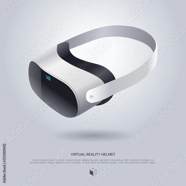 Fototapeta Realistic 3d VR Headset illustration. Vector Virtual Reality technology digital glasses poster template. Innovation device.