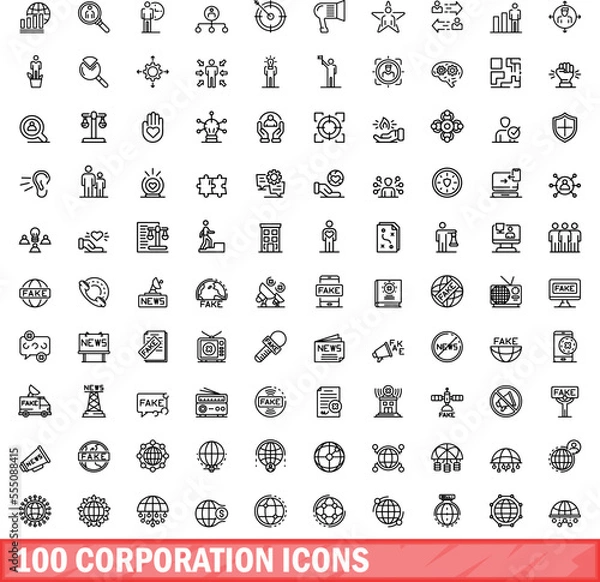 Fototapeta 100 corporation icons set. Outline illustration of 100 corporation icons vector set isolated on white background
