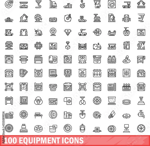 Obraz 100 equipment icons set. Outline illustration of 100 equipment icons vector set isolated on white background