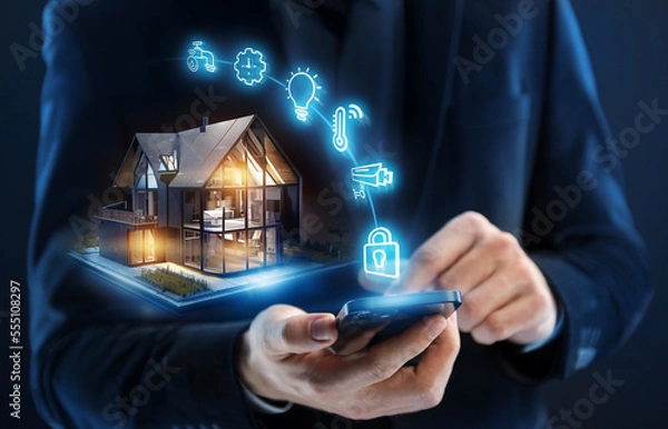 Fototapeta Smart home concept. Remote control and home management