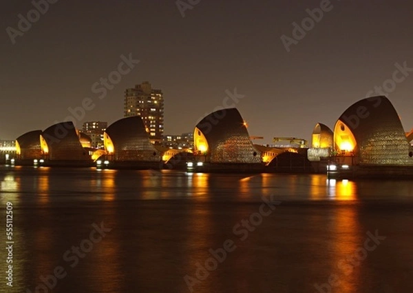 Obraz Thames Barrier lit up at night