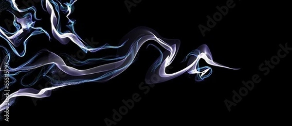 Fototapeta Digital art technology smoke streaks in black background. Abstract blue and violet dynamic lines transparent dark composition. Neon glowing hi-tech futuristic image.